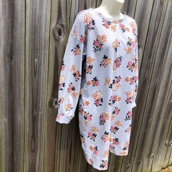 Matilda Jane Floral Sweatshirt XS Gray Mini Dress Sweater Perfectly Cozy Top - Picture 9 of 13